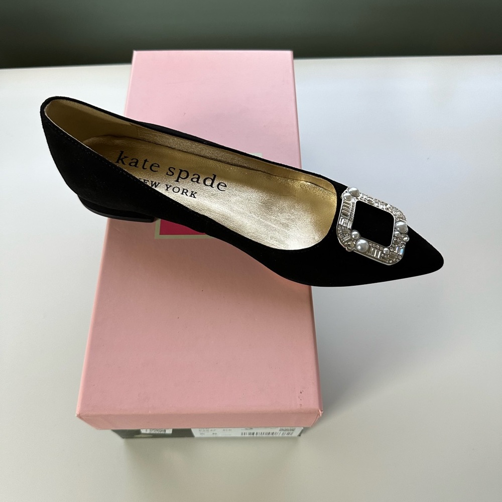 Kate Spade Buckle Up Loafer Black Suede Glitz and Glam Buckle Size 6 NEW
